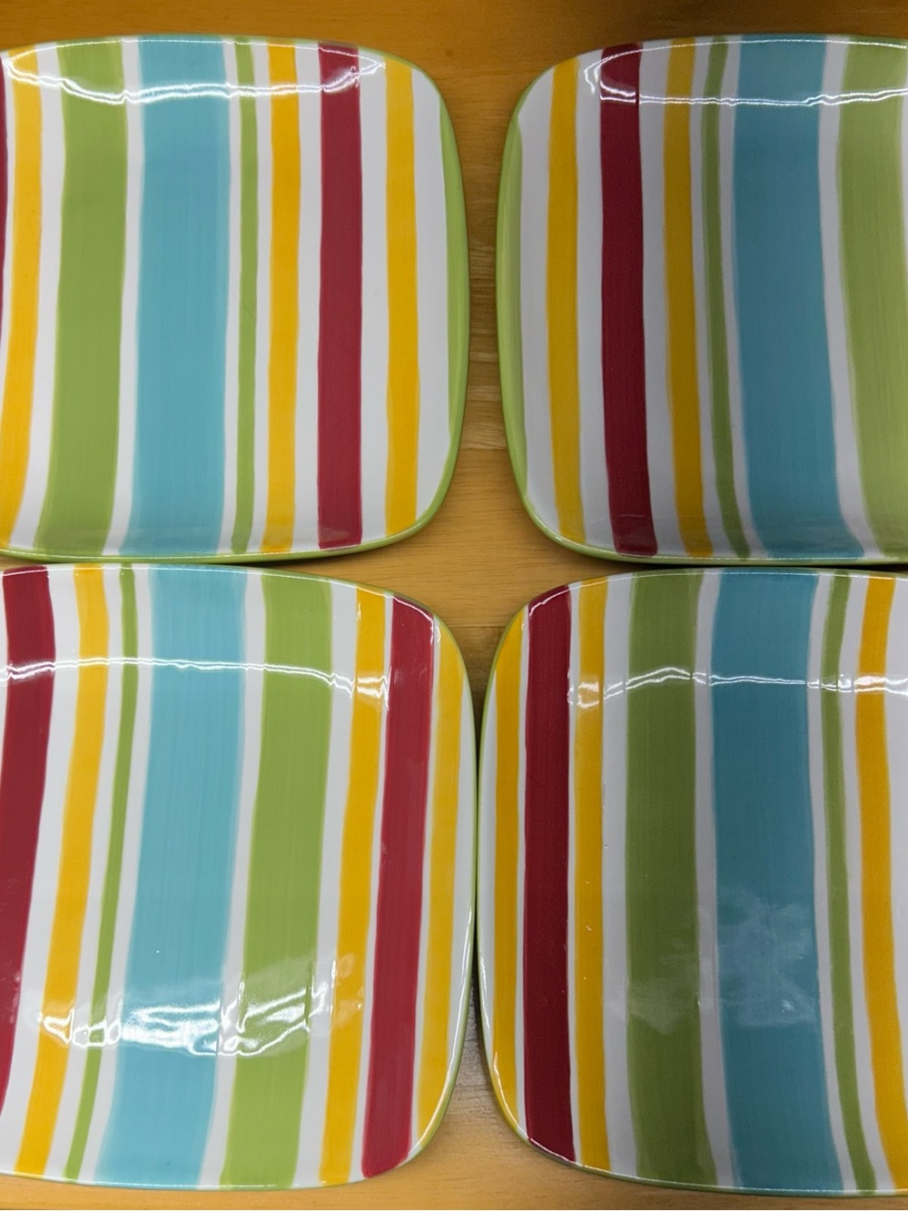 Vibrant Striped Square Stoneware Lunch/Salad Plates, Set /4